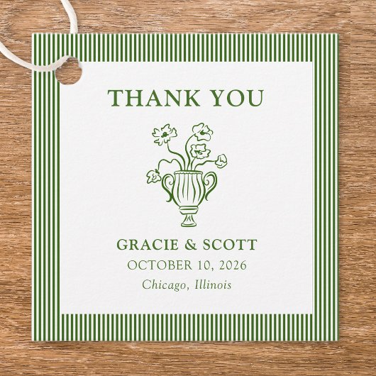 クラシックグリーンフローラストライプの結婚ありがとう フェイバータグ