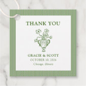 クラシックグリーンフローラストライプの結婚ありがとう フェイバータグ (正面)