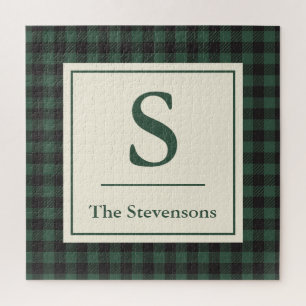 クラシックグリーンブラックバッファロータータンチェックプレイドモノグラム ジグソーパズル