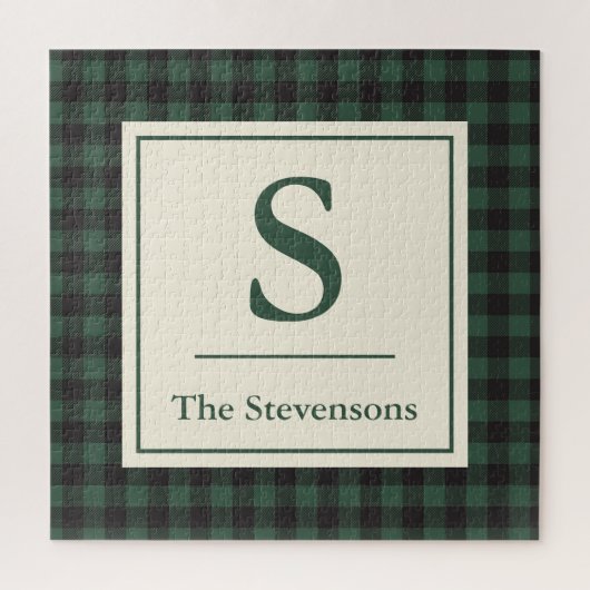 クラシックグリーンブラックバッファロータータンチェックプレイドモノグラム ジグソーパズル (縦)