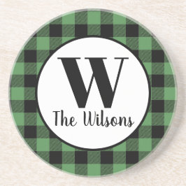 クラシックグリーンブラックバッファロープレイドモノグラム コースター