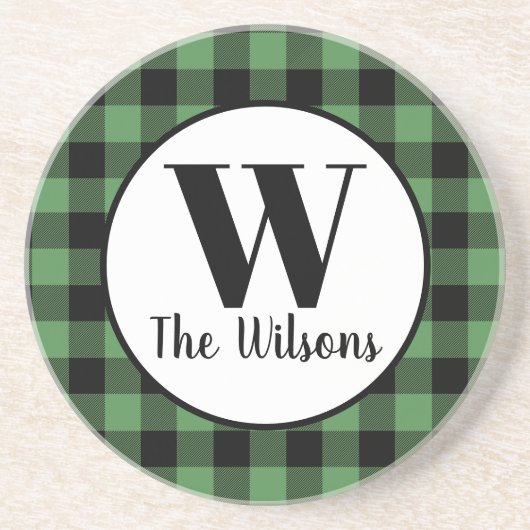クラシックグリーンブラックバッファロープレイドモノグラム コースター (正面)