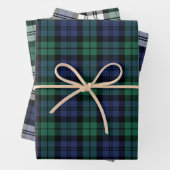 クラシックグリーンブルーブラックウォッチプレイドクリスマス ラッピングペーパーシート (インサイチュ)