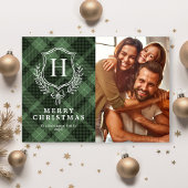 クラシックグリーンプライドMonogram写真クリスマス シーズンカード