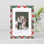 クラシックグリーンプレイドパターンメリークリスマスフォト シーズンカード (スタンド正面)