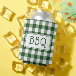 クラシックグリーンホワイトギンガムパターンBBQパーティー 缶クーラー