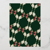 クラシックグリーンメリークリスマス金ゴールドリース写真 箔シーズンカード (裏面)