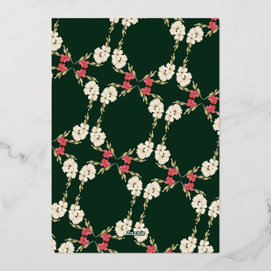 クラシックグリーンメリークリスマス金ゴールドリース写真 箔シーズンカード (裏面)