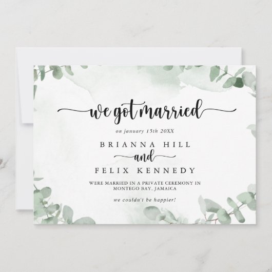 クラシックグリーンユーカリの駆け落ち発表 案内状 (正面)