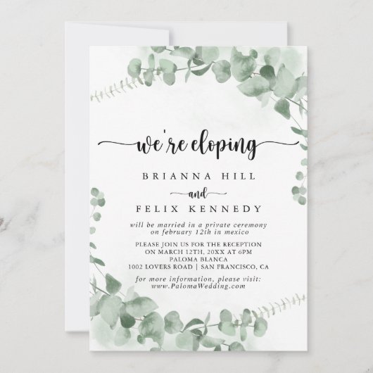 クラシックグリーンユーカリプトゥスエロペメント披露宴 招待状 (正面)