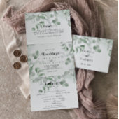 クラシックグリーンユーカリ結婚プス 三つ折り招待状