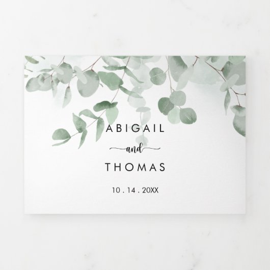 クラシックグリーンユーカリ結婚プス 三つ折り招待状 (カバー)