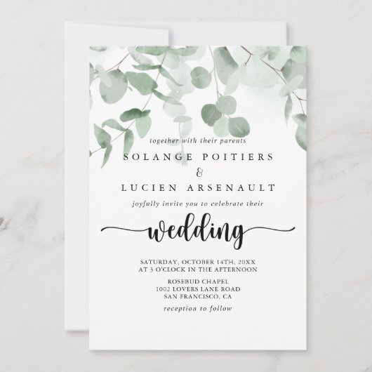 クラシックグリーンユーカリ結婚プス 招待状 (正面)