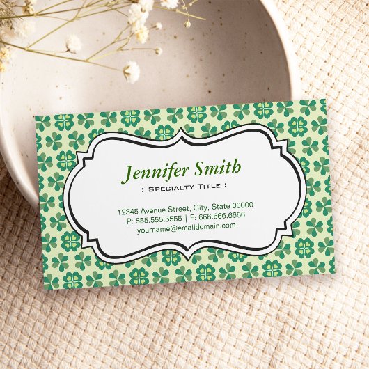 クラシックグリーンラッキークローバシンプルーシャムロエレガントック 名刺