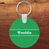 クラシックグリーン名前をカスタムするグリーン水玉模様 キーホルダー (裏面)