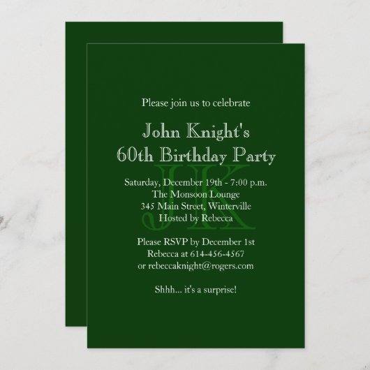 クラシックグリーン誕生日招待状 招待状 (正面/裏面)