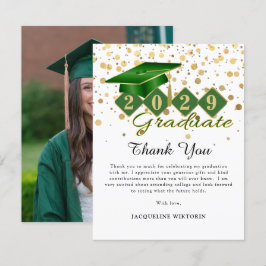 クラシックグリーン金ゴールド卒業写真 サンキューカード