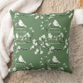 クラシックグリーン&ホワイトChinoiserieバードケージ クッション (ブランケット)