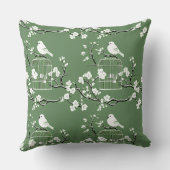 クラシックグリーン&ホワイトChinoiserieバードケージ クッション (裏面)