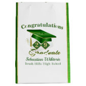 ・クラシックグリーン・金ゴールドパーソナライズされた卒業 ミディアムペーパーバッグ (正面)