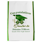 ・クラシックグリーン・金ゴールドパーソナライズされた卒業 ミディアムペーパーバッグ (裏面)