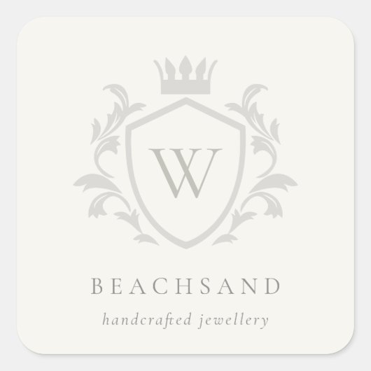 クラシックグレイエレガントモノグラムフローラクラウン スクエアシール (正面)