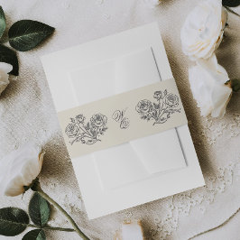 クラシックグレイフォーマル花模様結婚ズ 招待状ベリーバンド