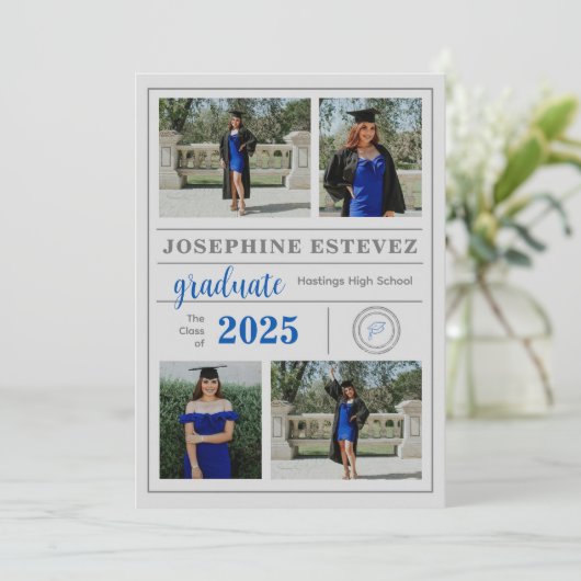 クラシックグレイ卒業写真の発表招待状 案内状 (スタンド正面)