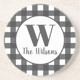 クラシックグレイ白水牛プレイドモノグラム コースター