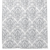 クラシックグレーとホワイトダマスクパターン シャワーカーテン (正面)