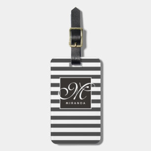 クラシックグレーと白のスクリプストライプのトモノグラム ラゲッジタグ