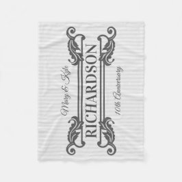 クラシックグレーアカンサス葉モノグラムエレガントストライプ フリースブランケット