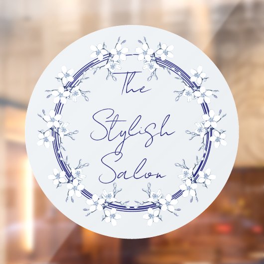 クラシックグレーブルーフラワーズクリングズビジネスホーム ウィンドウサイン (シート2)