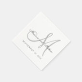 クラシックグレーホワイトモノグラムエレガントウェディング スタンダードカクテルナプキン (角)