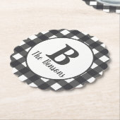 クラシックグレーホワイトモノグラムバッファロープレイド ペーパーコースター (アングル)