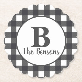 クラシックグレーホワイトモノグラムバッファロープレイド ペーパーコースター