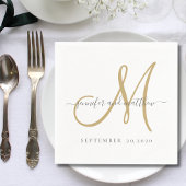 クラシックグレーホワイト金ゴールドモノグラムエレガントな結婚式 スタンダードカクテルナプキン