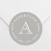 クラシックグレーモノグラムファミリー名差出人住所 ラウンドシール