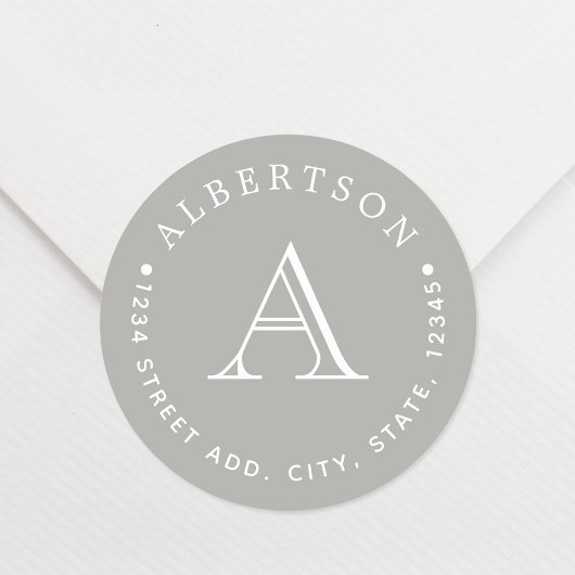 クラシックグレーモノグラムファミリー名差出人住所 ラウンドシール