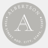 クラシックグレーモノグラムファミリー名差出人住所 ラウンドシール (正面)