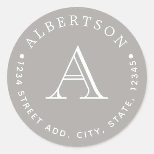 クラシックグレーモノグラムファミリー名差出人住所 ラウンドシール (正面)