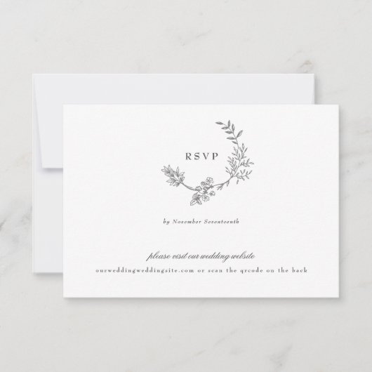 クラシックグレーモノグラムwebサイトQRコードバック結婚ズ 出欠カード (正面)