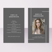 クラシックグレー白タイポグラフィ写真卒業 名刺