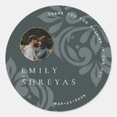 クラシックグンメタルグリーンダマスク結婚写真 ラウンドシール (正面)