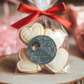 クラシックグンメタルグリーンダマスク結婚写真 ラウンドシール