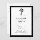 クラシックケルトのクロス結婚式の日付を保存 案内ポストカード (正面/裏面)