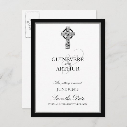 クラシックケルトのクロス結婚式の日付を保存 案内ポストカード (正面/裏面)