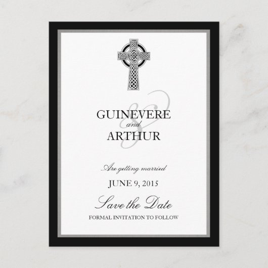 クラシックケルトのクロス結婚式の日付を保存 案内ポストカード (正面)