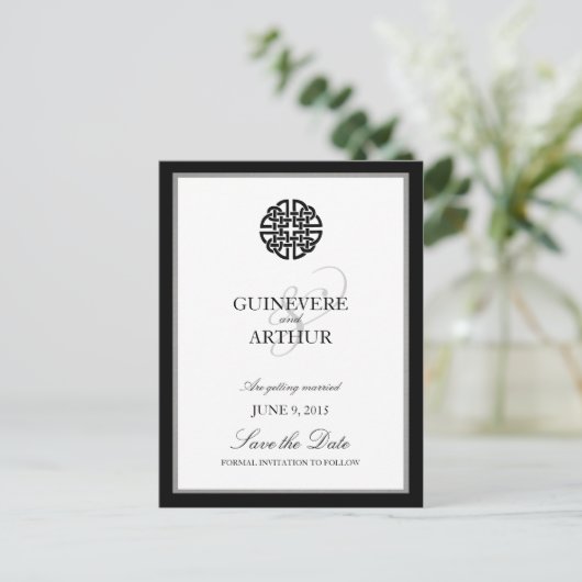 クラシックケルト愛ノットウェディング日付を保存 案内ポストカード (スタンド正面)