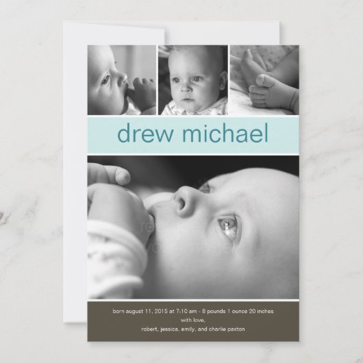 クラシックコラージュベビー写真誕生のお知らせ 案内状 (正面)